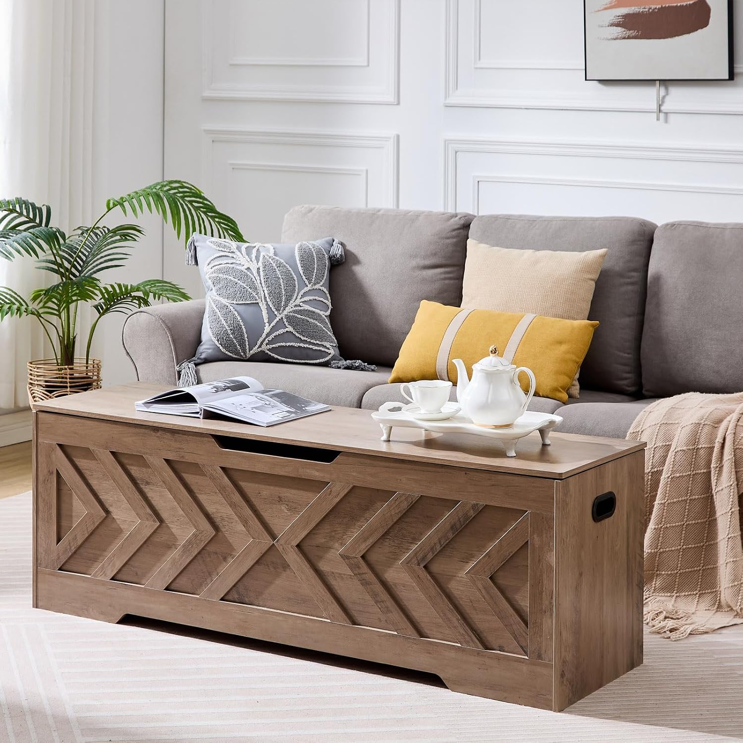 55.1” Storage Bench, Extra Large Entryway Bench with Storage,Storage Chest with 2 Safety Hinges,Blanket Storage,Shoe Storage Chest for Bedroom,Living Room,Easy Assembly. (Greige)