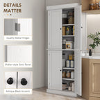 72" Tall Kitchen Pantry Storage Cabinet, 4-Door Freestanding Buffet with 2 Adjustable Shelves, Utility Cupboard Large Sideboard for Kitchen, Dining Room, White