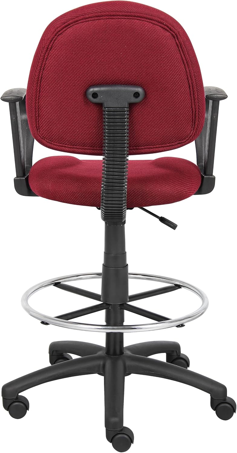 BOSS Office Products Ergonomic Works Drafting Chair with Loop Arms in Burgundy