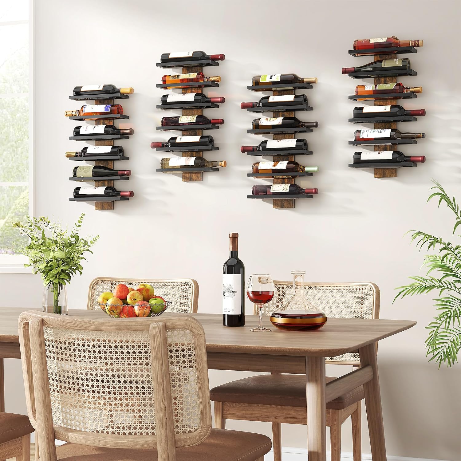 Hoctieon 6 Tier Wall Mount Wine Rack, Wall Mounted Wine Bottle Racks for Display and Storage, Hanging Bottle Holder for Living Room, Dining Room, Bar, Wine Cellar, Rustic Brown