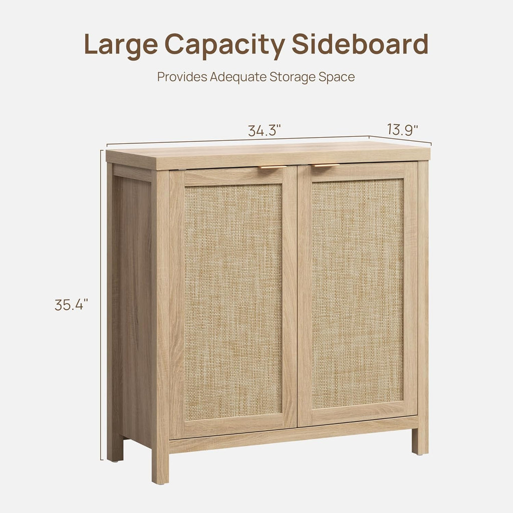 SICOTAS Rattan Sideboard Buffet Cabinet with Large Storage - Boho Credenza Coffee Bar Cabinet with Adjustable Shelves, Buffet Console Table for Kitchen Living Room Hallway - Natural