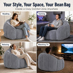 Bean Bag Chair for Adults with Armrests, Oversized Corduroy Bean Bag Sofa with High Back Support, Comfy Memory Foam Lounge Chair for Living Room, Bedroom, Dorm & Gaming (Dark Gray)