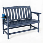 MFSTUDIO 50 Inches HDPE Outdoor Bench, Weatherproof Garden Benches, 2-Person Patio Bench for Outside with 700 lbs Weight Capacity, Perfect for Porch, Backyard and Park, Navy