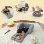 Toddler Couch, 2-in-1 Toddler Chairs Comfy 1-3 Years Old, Toddler Chair for Girls and Boys, Kids Couch Bed Fold Out, Convertible Baby Sofa to Lounge Chair for Playing, Reading, Napping, Grey