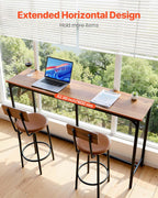 VEVOR Bar Table, Sturdy Metal Frame High Top Pub Table, Small Kitchen Dining, Cocktail Coffee Counter Bar Height Desk, Easy to Assemble, 63x16x36 in, for Living Room Party, Brown
