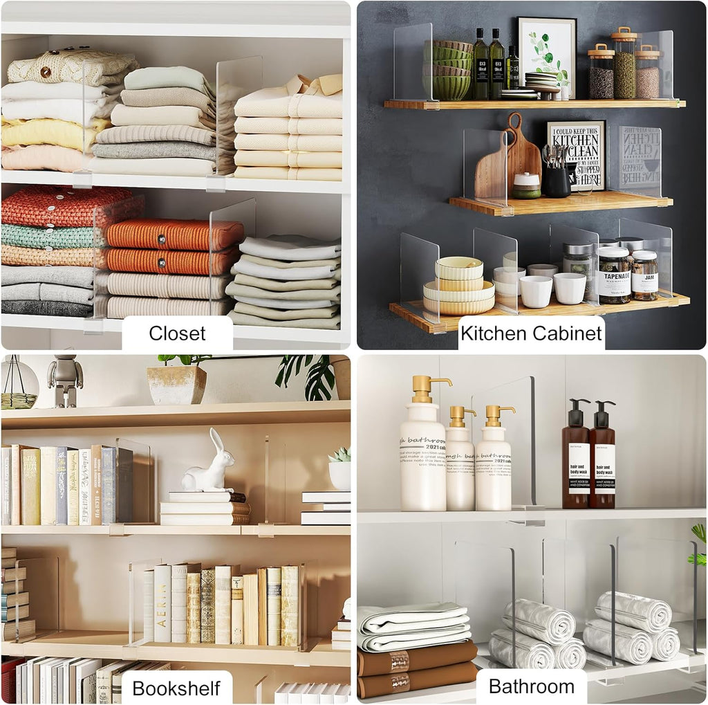 Purse Organizer for Closet Shelf Dividers: 8-Pack Adjustable Clear Acrylic Bag Storage Organizer for Handbags, Sweaters, Towels, Jeans and Shoes on Wood Shelves