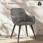 Awonde Faux Leather Dining Chairs with Arms Set of 2, Mid Century Modern Upholstered Accent Arm Chairs with Metal Legs, Side Chairs for Living Room Bedroom Dining Office Apartment, Grey