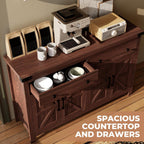 VVFLU Buffet Cabinet with Storage Farmhouse with 4 Doors and 2 Drawers, 55'' Large Kitchen Storage Cabinet Cherry Wood Coffee Bar Buffet Sideboard for Kitchen, Dining Room, Living Room