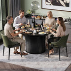 Garvee Extendable Round Dining Table with 2-Tier Storage Shelf & Drawer, 47.5 to 63 Inch Expandable Kitchen Table for 4-8 PM, Modern Farmhouse Fluted Pedestal Oval Circle Dinner Table, Black