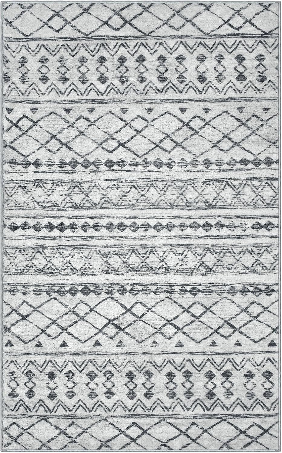 KUTA Washable Non-Slip Rugs for Entryway 2x3, Grey Moroccan Boho Small Area Rug, Ultra Soft Vintage Geometric Low-Pile Indoor Door Mat Floor Carpet for Indoor, Entrance, Kitchen, Bathroom, Bedroom