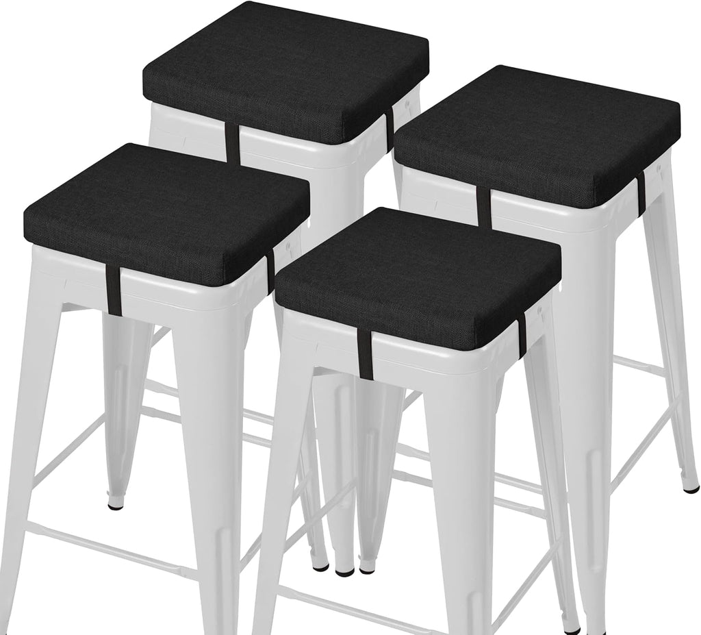 AddGrace Anti-Slip Bar Stool Cushions Square Bar Stool Seat Cushions with Ties Set of 4 Small Square Chair Pads with Machine Washable Cover 12"X12"X2" (Black)
