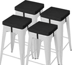 AddGrace Anti-Slip Bar Stool Cushions Square Bar Stool Seat Cushions with Ties Set of 4 Small Square Chair Pads with Machine Washable Cover 12"X12"X2" (Black)