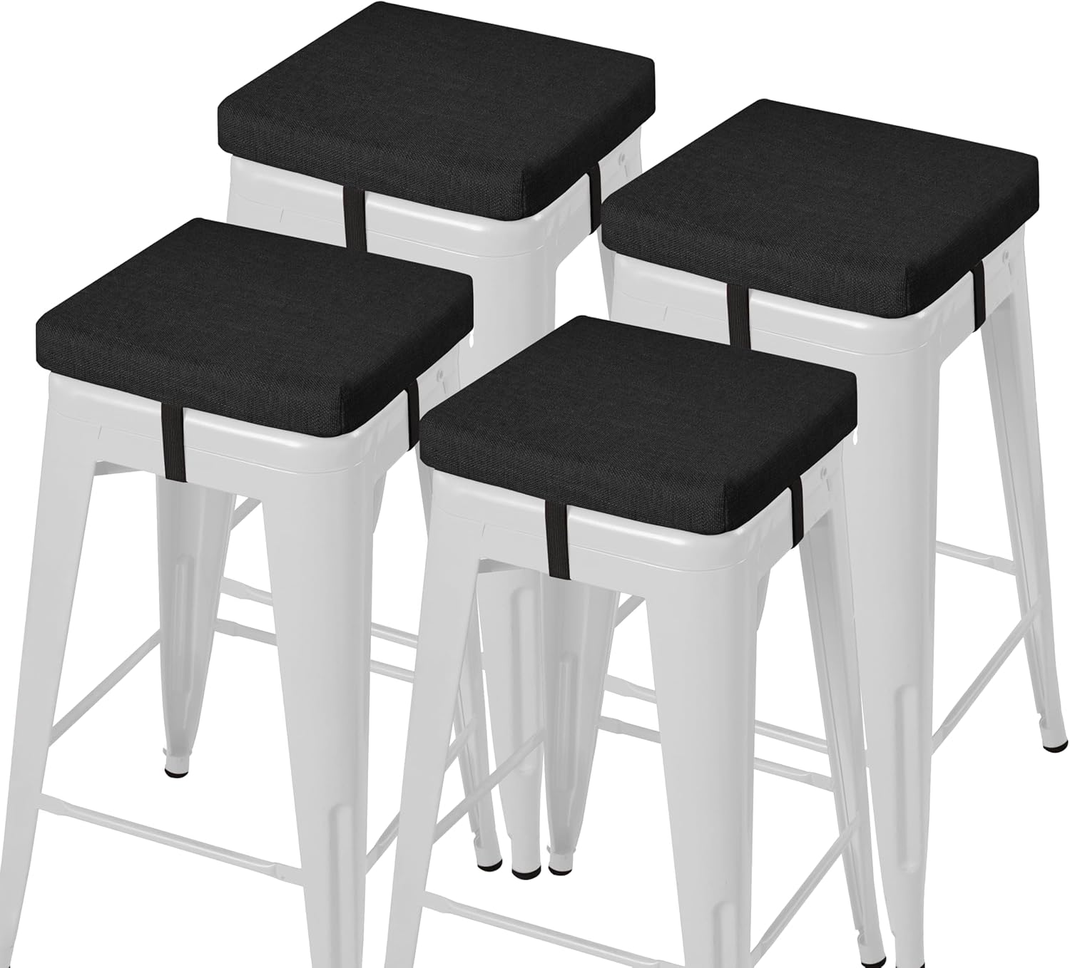 AddGrace Anti-Slip Bar Stool Cushions Square Bar Stool Seat Cushions with Ties Set of 4 Small Square Chair Pads with Machine Washable Cover 12"X12"X2" (Black)