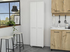 Pensacola Double Door Pantry Cabinet: 78" High Storage with 5 Shelves - White Modern Style Particle Board for Home Organization & Kitchen Storage