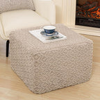 Square Stuffed Pouf Ottoman Poufs with One-Piece Seamless Foam Filling, Furry and Fluffy Pouf Foot Stool, 20 X 14 Floor Poufs Ottoman Foot Rest for Living Room (Light Coffee)