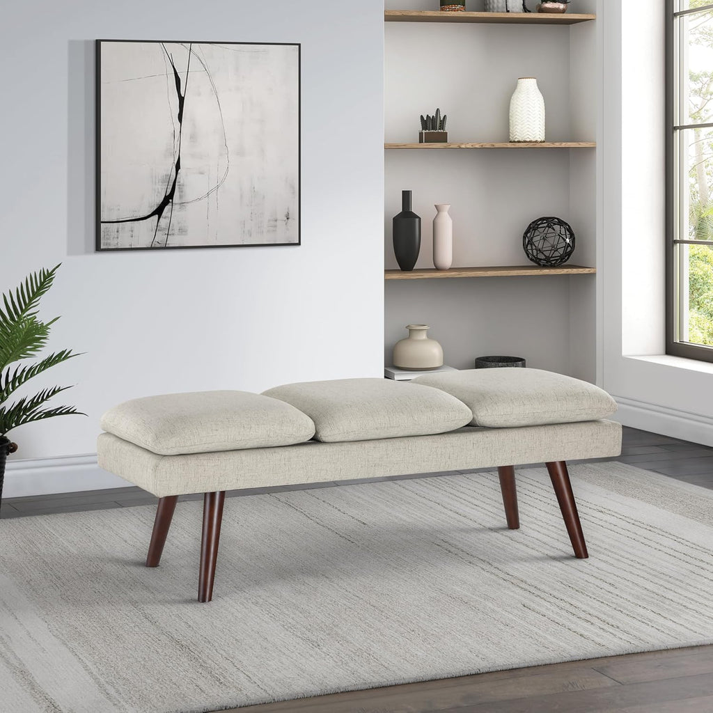 OSP Home Furnishings Amanda Mid-Century Modern Upholstered Bench with Solid Wood Tapered Legs, 54-inches, Linen Fabric