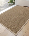 DEXI Ultra Thin Entryway Indoor Door Mat 24x36, Non Slip Rubber Backing Inside Entry Mat, Low Profile Easy Clean Dirt Trapper Doormat for Inside Entrance Patio, Beige