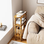 Veegle Side Table, Small End Table with Storage Shelf, 3-Tier Small Coffee Tables for Living Room Bedroom Narrow Spaces(Rustic Brown)