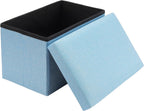 HOZEON 3 Pack 15.7 x 9.8 x 9.11 Inches Folding Storage Ottoman, Blue Rectangle Footrest Seat, Multifunctional Foot Stool for Living Room, Office, Traveling, Fishing, Camping