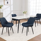 Dining Chair Set of 4, Modern Dining Chairs with Thick Cushions, Faux Leather Upholstered Kitchen Dining Room Chairs with Metal Adjustable Legs for Dining Living Room, Blue