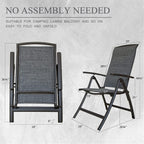 Folding Patio Chairs Set of 2, Aluminium Frame Reclining Sling Lawn Chairs with Adjustable High Backrest, Patio Dining Chairs for Outdoor, Camping,Porch (Double Layered Textilene Fabric, 2 Chairs)