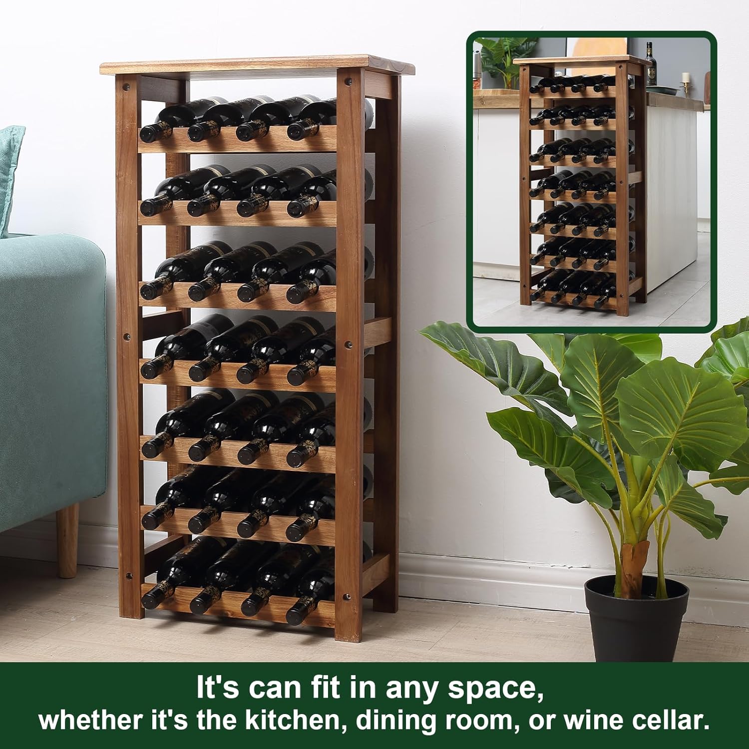 everous 28-Bottle Wine Rack, 7-Tier | Acacia Wood, Freestanding, Organizer