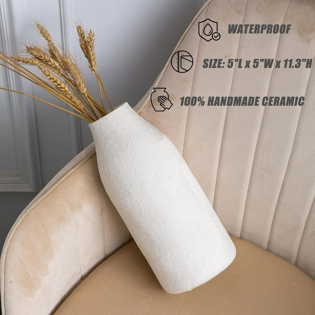 Large Textured Vase, Boho Ceramic Vase for Modern Farmhouse Home Decor, Pottery Vases for Flowers, Pampas Grass, Rustic Decorative Vase, Clay Vase Centerpieces for Dining Table