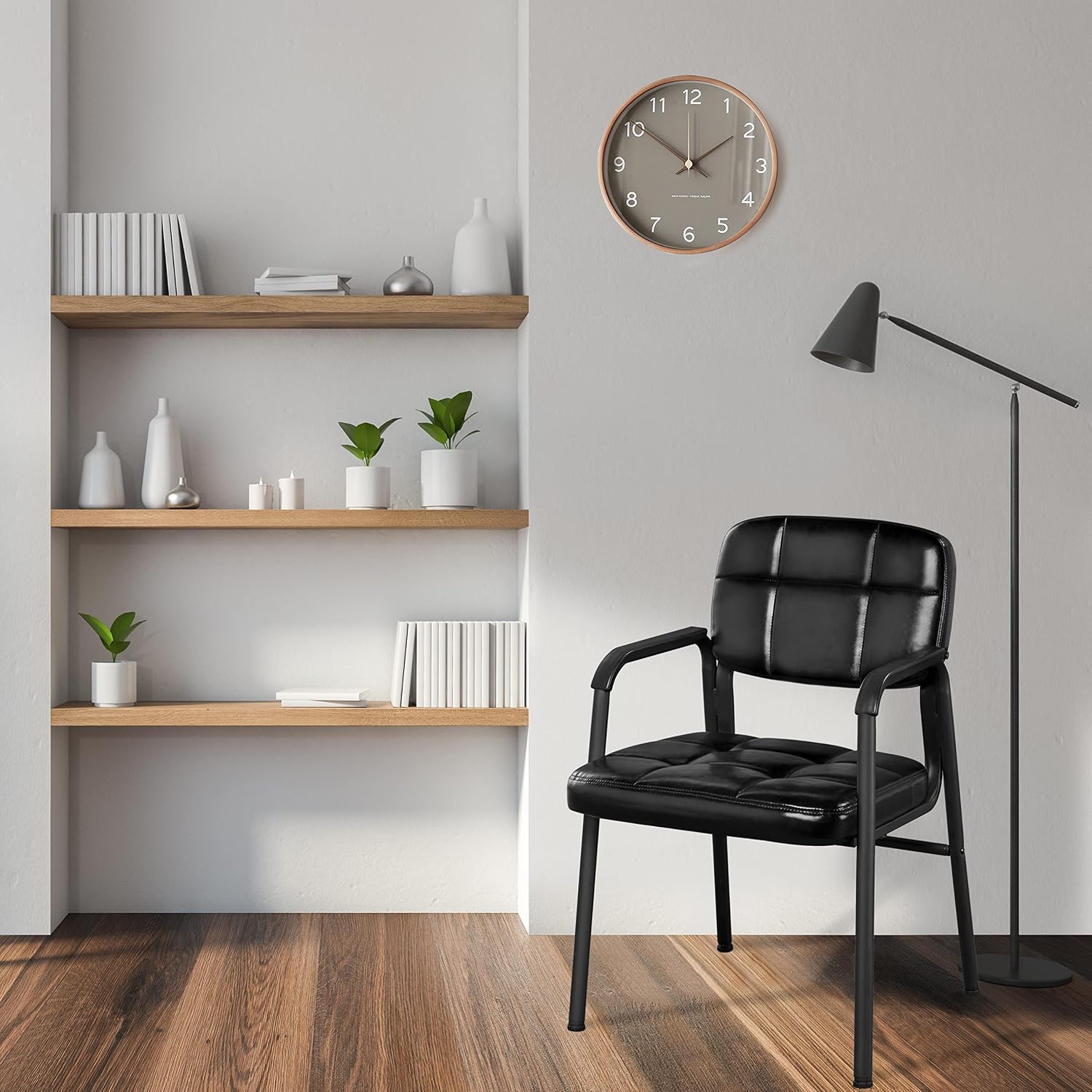 Yaheetech 2 PCS Office Guest Chair Mid Back Leather Reception Chairs Living Room Leisure Chairs with Lumbar Support for Waiting/Conference Room, Black