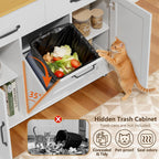 YESHOMY 56" Kitchen Island with Trash Can Storage, Drop Leaf Kitchen Island with Storage, 2 Drawers, 5 Wheels, Spice Rack & Towel Holder, White and Yellow Oak