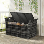 Oakcloud 75 Gallon Patio Storage Bench, Outdoor Wicher Garden Furniture Storage Deck Box Bench with Handles and Cushion, Grey