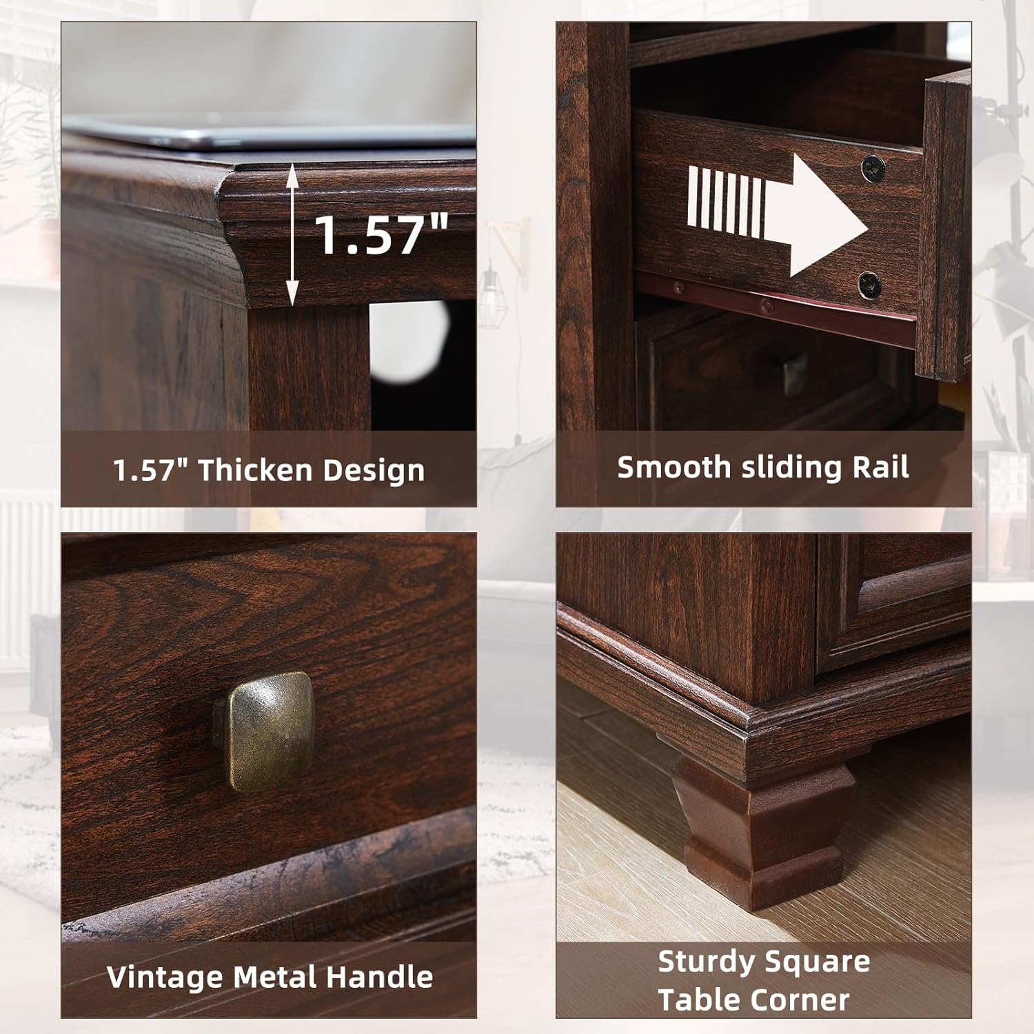 SAVOR LIFE Farmhouse Living Room Table Set,Rustic Wooden Coffee Table Set of 3,Large Coffee/End Side Tables with 2 Drawers for Living Room,Walnut