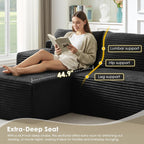Modular Sectional Sofa Couches, 96" L-Shaped Cloud Boneless Couch with Left Chaise Lounge & Side Pockets for Living Room | No Assembly Required | Corduroy Fabric, Black