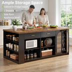 IBF 71" Large Kitchen Island with Storage, Rustic Wood Island Table with Seating for 4-6, Stationary Island Cabinet with Drawers, Fridge Space, Modern Counter Height Island Bar, Rustic Brown and Black
