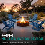 PLUUV Folding Adjustable Adirondack Rocking Chair Set of 2 with Retractable Ottoman and Cup Holders, Outdoor HDPE Adirondack Rocker Patio Chair, Wood-Like Reclining Adirondack Chair, Navy