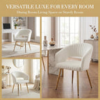 Velvet Dining Chairs Set of 4, Upholstered Dining Room Chairs with Gold Metal Legs, Modern Accent Kitchen Chairs with Curved Backrest for Living Room, Beige