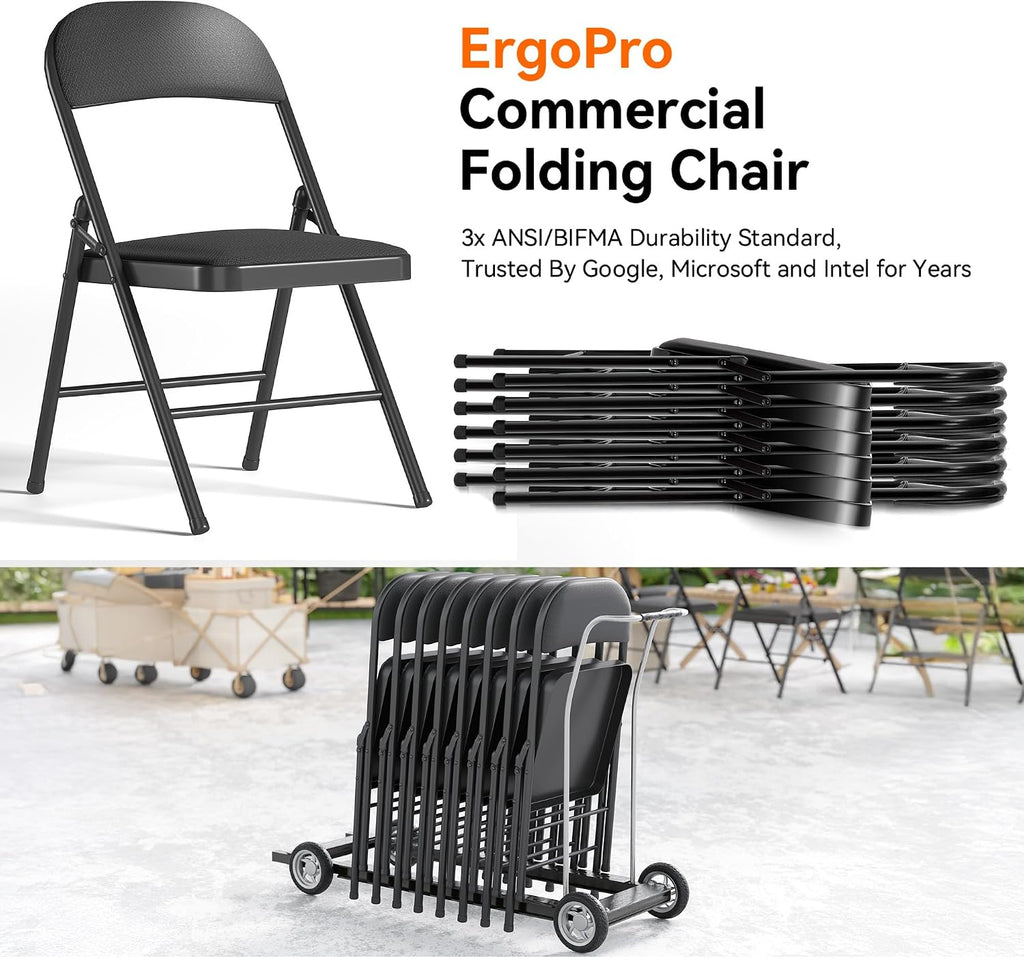 Fenbeli Folding Chairs Bulk Set of 10, Fabric Padded Commercial Folding Chairs 330 lbs Heavy Duty Steel Frame, Stackable Folding Chairs for Events, Wedding, Church, School, Commercial
