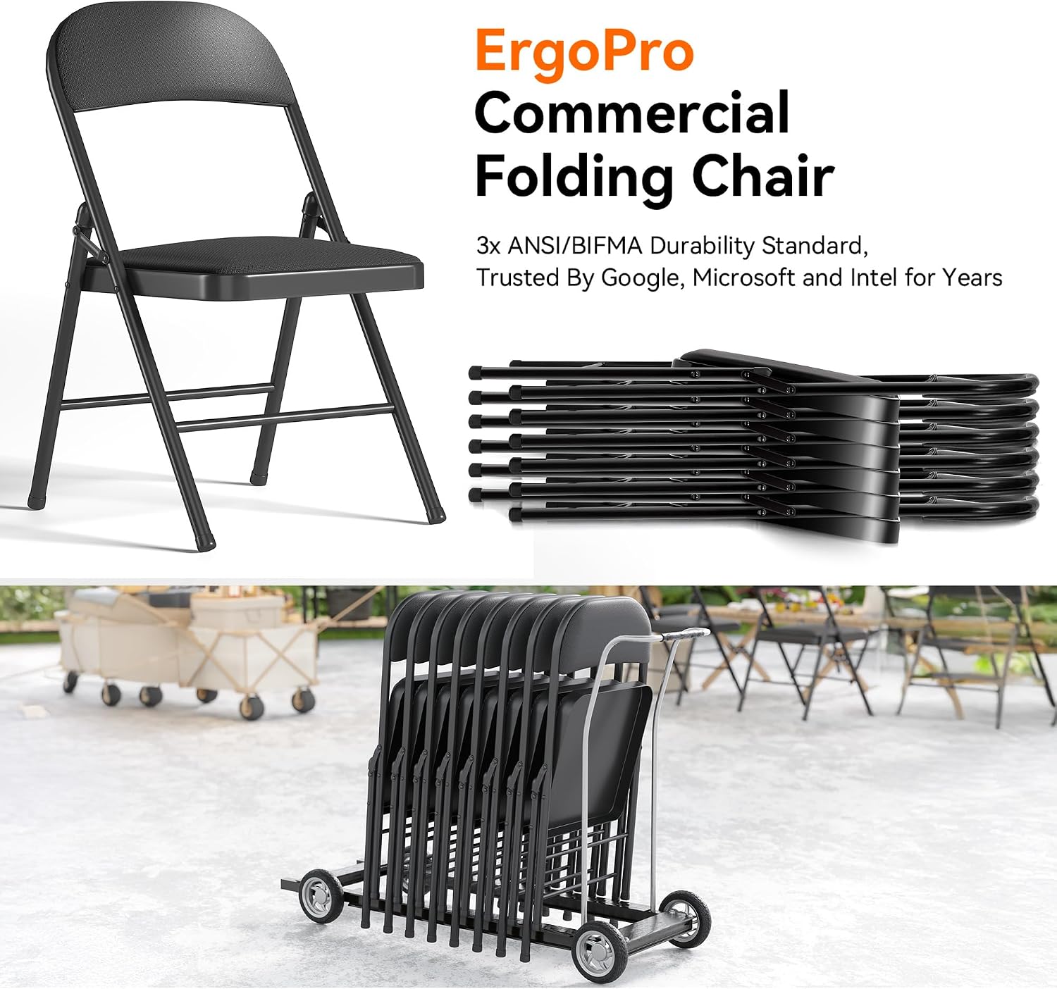 Fenbeli Folding Chairs Bulk Set of 10, Fabric Padded Commercial Folding Chairs 330 lbs Heavy Duty Steel Frame, Stackable Folding Chairs for Events, Wedding, Church, School, Commercial