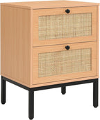XIAO WEI Rattan Nightstand Set of 2, Boho Bedside Table with 2 Drawers | Natural Rattan End Table Side Table for Bedroom, Living Room