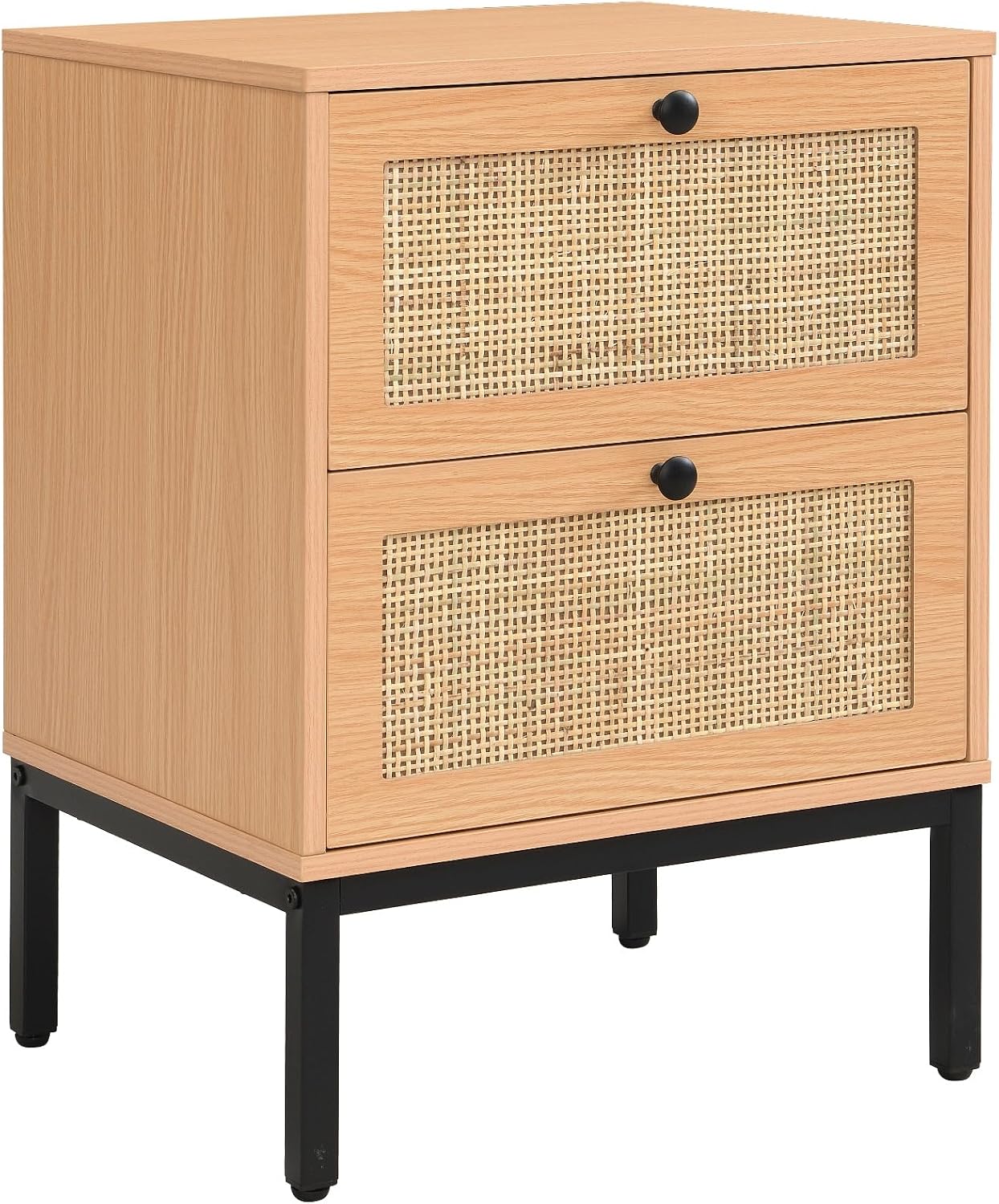 XIAO WEI Rattan Nightstand Set of 2, Boho Bedside Table with 2 Drawers | Natural Rattan End Table Side Table for Bedroom, Living Room