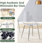 Clear Acrylic Dining Chairs Set of 6, Armless Modern Side Chairs with Transparent Seat, Ergonomic Backrest and Chrome Metal Legs, Kitchen Chairs for Dining Room, Living Room