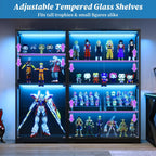 Donox Display Cabinet with 100+Color RGB LED Lights & Adjustable Glass Shelves, 4-Tier Curio Cabinet with Tempered Glass Doors & Motion Sensor for Collectibles, Home, Black