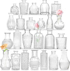 Bud Vases - in Bulk 24,Vintage Small Glass Bud Vases for Flowers, Clear Crystal Mini Glasses in Bulk, Small Flower Design for Centerpieces Wedding Decorations Home Flower Party Decor