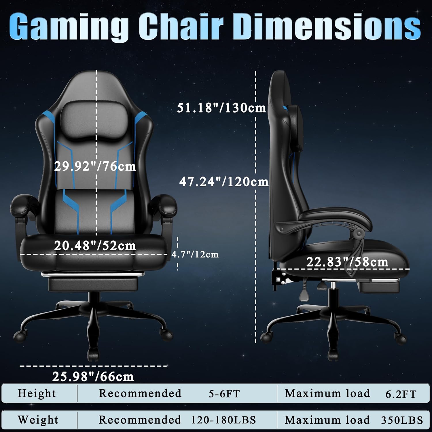 Ergonomic Gaming Chair, Video Game Chair with Pocket Spring Cushion and Footrest, Height Adjustable Computer Chair with Swivel Seat and Headrest (Blue)
