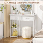 ThreeHio Small Writing Desk with 2 Drawers, White Computer Desk with Storage Shelf, Home Kids Study Table for Small Spaces, Simple Desk for Bedroom, Home Office, Living Room, Dorm, Vanity Desk, White