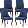 ODUSE-DAILY Navy Mid Century Dining Chairs Set of 4, Modern Kitchen & Dining Room Chairs Set of 4, Linen Upholstered Kitchen Chair, Sillas de Comedor, Wood Legs (Blue, 4 Pcs)