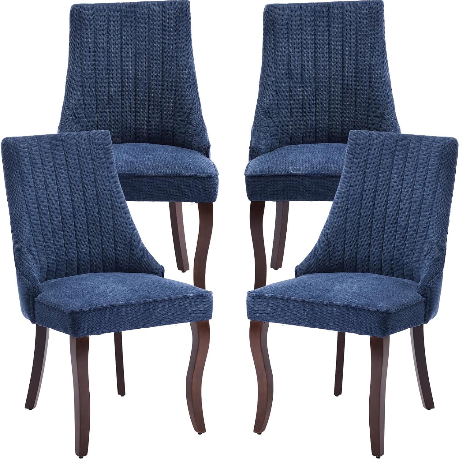 ODUSE-DAILY Navy Mid Century Dining Chairs Set of 4, Modern Kitchen & Dining Room Chairs Set of 4, Linen Upholstered Kitchen Chair, Sillas de Comedor, Wood Legs (Blue, 4 Pcs)