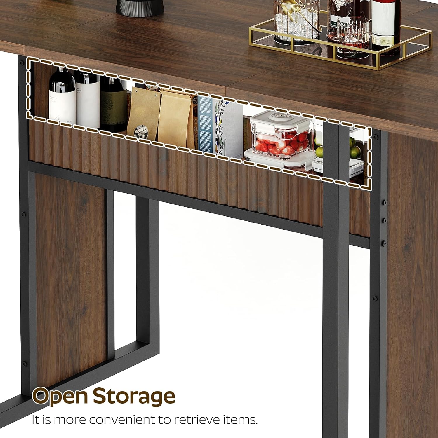 YATINEY 47.2 Inch Dining Table for 4, Kitchen Table with Storage, Morden Dining Room Table, Easy Assembly, Walnut CZ01BH