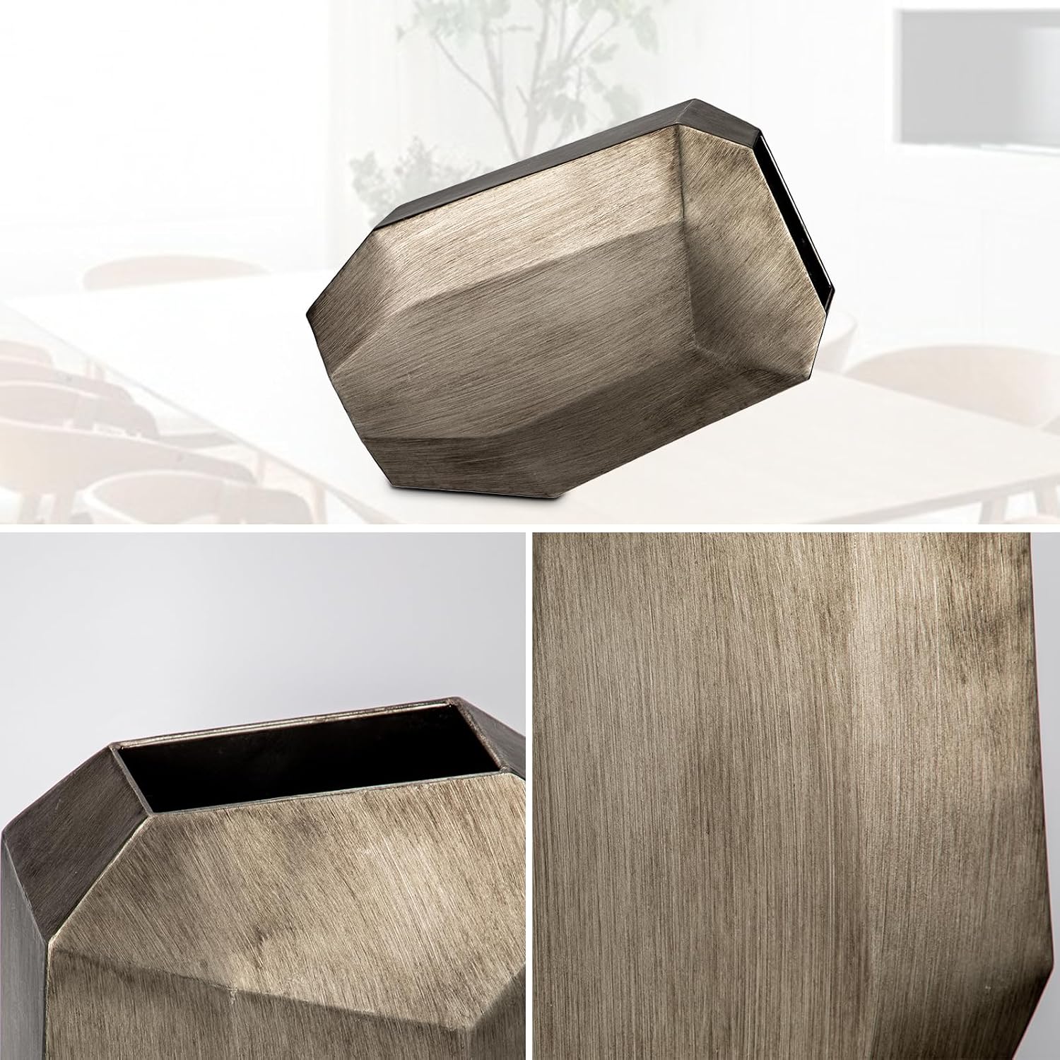 16" Tall Geometric Vases, Home Décor Silver Modern Rectangular Vases with Angular Front and Back, Contemporary Industrial Metal Vases for Office Home Resto Café Decoration
