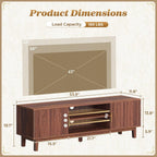 PRAISUN 54 Inch Fluted TV Stand for TVs Up to 55, 60 Inch, Mid Century Modern Entertainment Center with Storage, TV Console with Adjustable Shelves, Midea Console for Living Room Bedroom, Brown