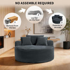 Garvee 55'' Oversized Round Chaise Lounge Chair Indoor, Upholstered Corduroy Cloud Circle Chair with 3 Pillows, Deep Seat Circle Single Cloud Lounge for Living Room, Grey